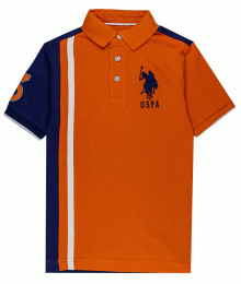 Uspa Clay Brown With White Stripe And Blue Back Polo Shirt 